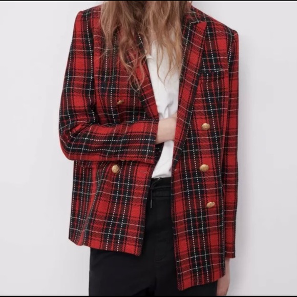 Zara double breasted button tweed blazer NWT - Picture 4 of 10